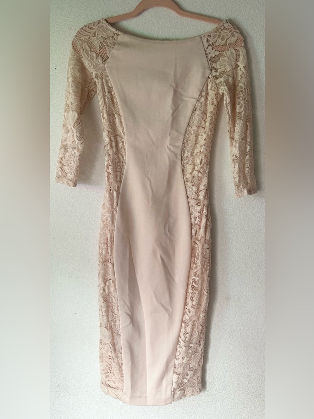 BeBe Light Pink Lace-Panel Long Sleeve Bodycon Dress